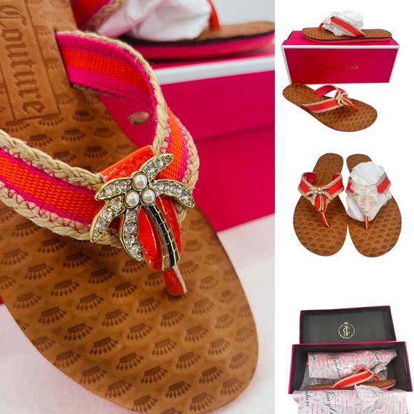 Juicy Couture Shoes - Juicy Couture Fay Thong Sandals Maderin Pop Palm Tree Rhinestones Sz. 7 NWT